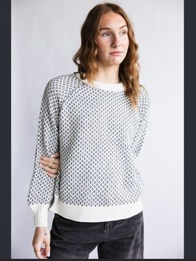 Staccato Cream and Gray Patterned Crewneck Sweater